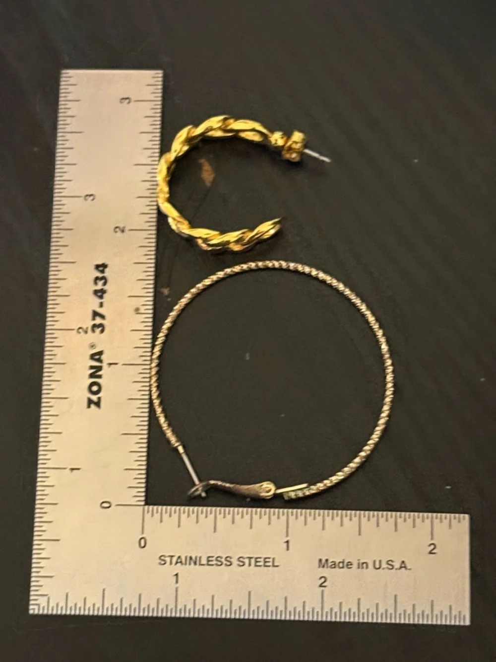 Gold and Black Hoop Earrings‎
